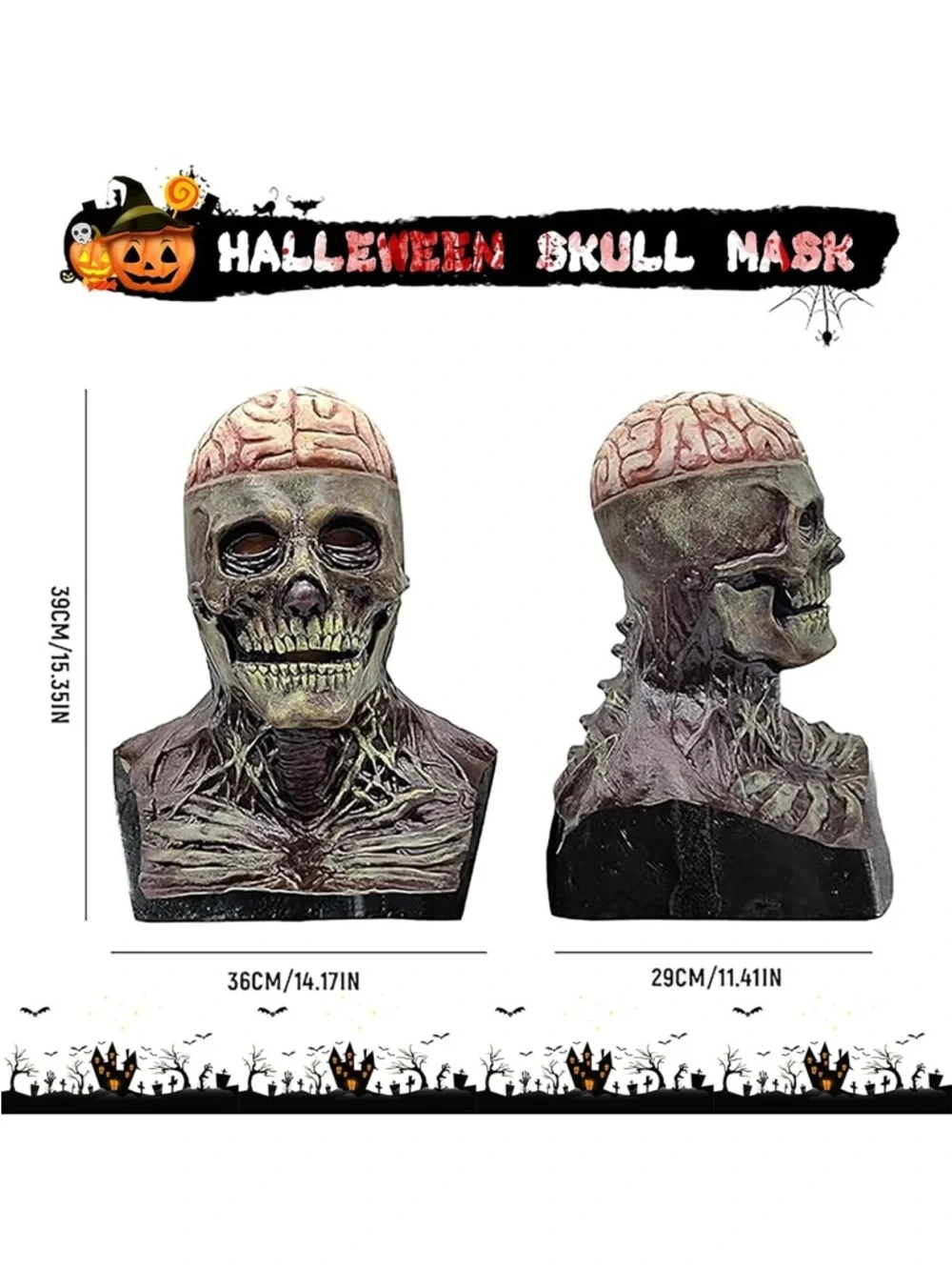Skull With Exposed Brain Decorative Halloween Mask - Gray and Pink